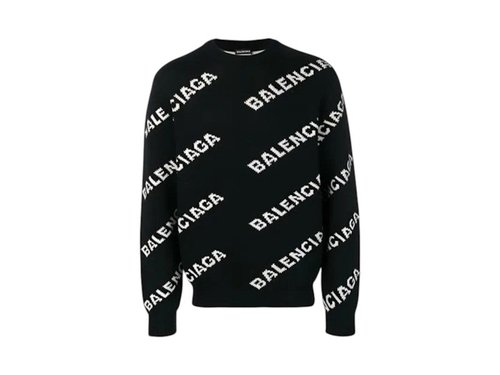 Balenciaga Wool All Over Print Sweater - Black - 648433T15671070