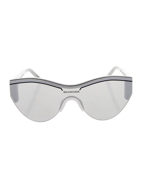 Balenciaga Wrap Frame Mirrored Shield Sunglasses - White