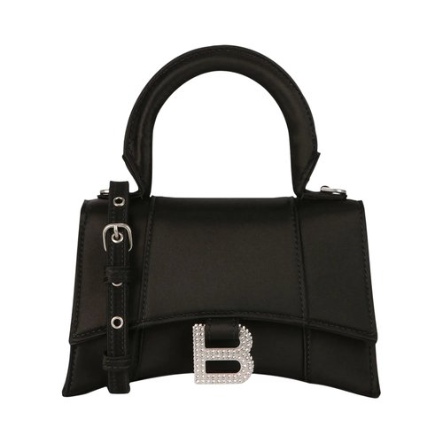 Balenciaga XS Hourglass Top Handle Bag In Satin/Strass - Black - 5928332AAP01000