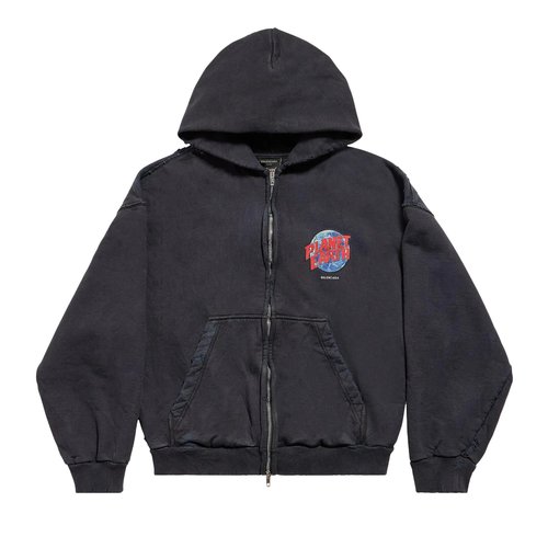 Balenciaga Zip Up Hoodie | Size L - Washed Black - 803264TRVD11055