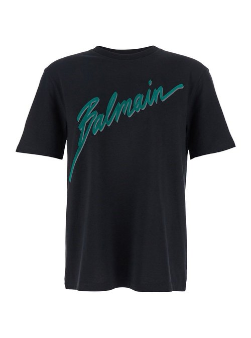 Balmain Black Crewneck T-shirt With Logo Lettering Print On The FrOnt In CottOn Man - FH1EG000BC86EOJ