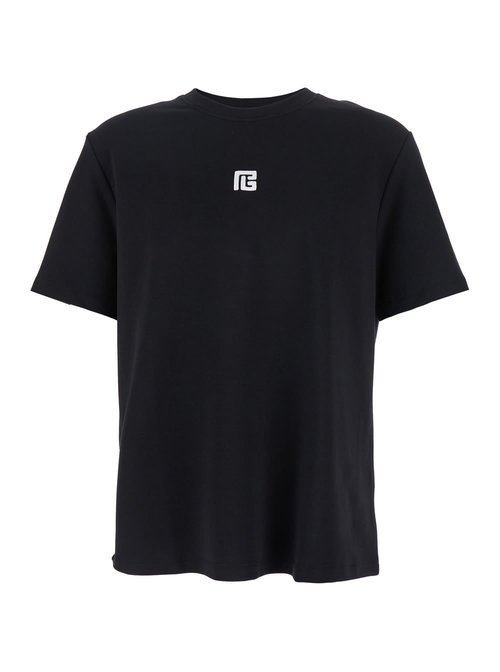Balmain Black Crewneck T-shirt With Logo Print On The FrOnt In CottOn Man - FH.EG000
