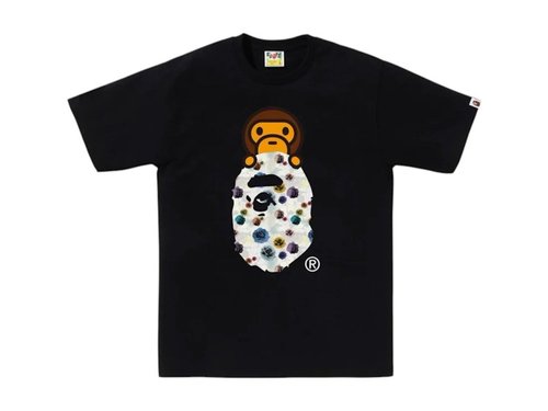 A Bathing Ape Floral Camo Milo On Ape Head Tee - Black - 2K80-110-008