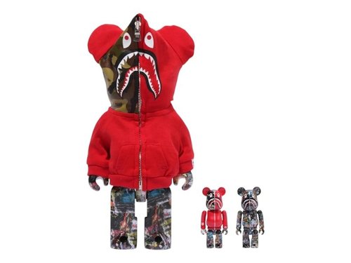 Bearbrick A Bathing Ape Legacy Camo Shark 100% & 400% Set Red - Multicolor