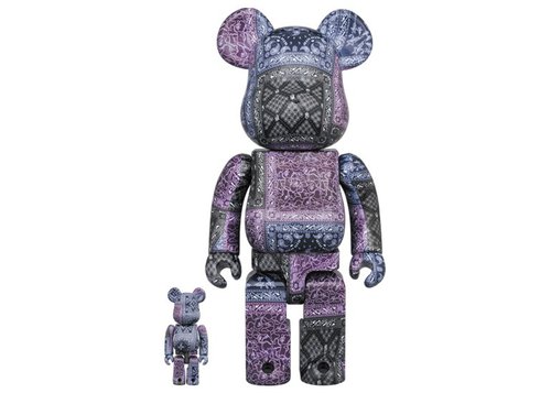 Bearbrick x A Bathing Ape Black Bandana 100% & 400% Set - Multicolor
