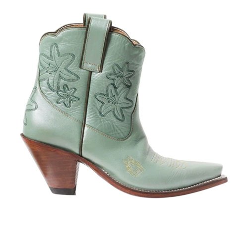 Besita Boots Bliss Embroidered Snip Toe Pull On Cowboy Bootie - Green - B.B12