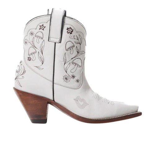 Besita Boots Mystical Embroidered Snip Toe Pull On Cowboy Bootie - White - B.B33