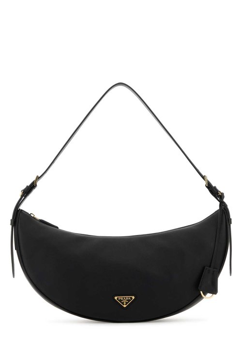 Black Leather Large Prada Demi-lune Crossbody Bag - Black - 1BC255VOVO2CYSF0002
