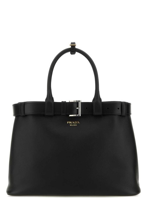 Black Leather Prada Buckle Large Handbag - Black - 1BA416_2CY9_F0002