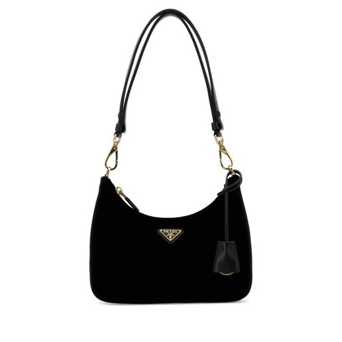 Black Velvet Mini Prada Re-Edition Shoulder Bag - Black - 1BC204VJOO2C7QF000222