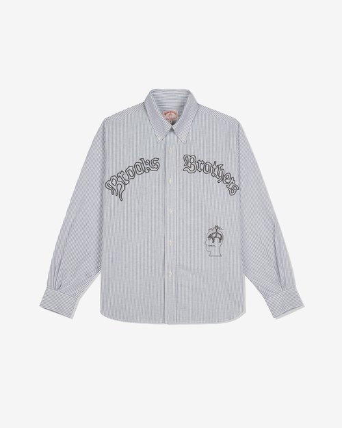 Brain Dead Brooks Brothers California Embroidered Stripe Oxford Shirt - Blue - BDS24T24004190BL01