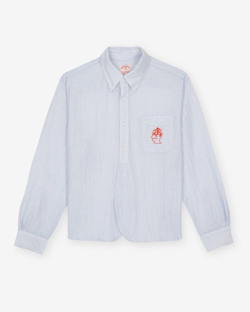 Brain Dead Brooks Brothers California Half Placket Oxford Button Up - Ice - BDS24T24004187BL14