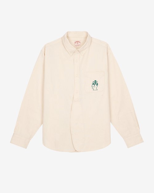 Brain Dead Brooks Brothers California Half Placket Oxford Button Up - Natural - BDP26T24005026WH02