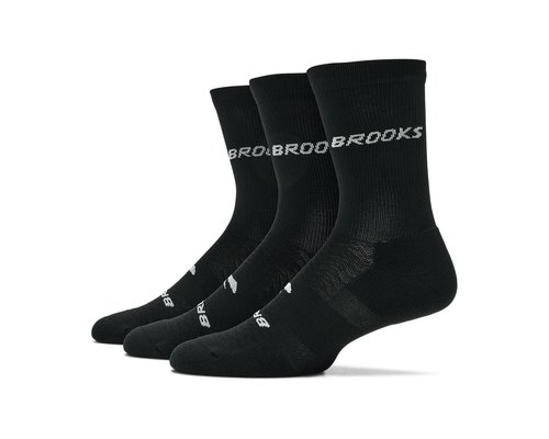 Brooks Run-In Crew 3-Pack Quarter Length Socks - Black/Brooks - 280538-006