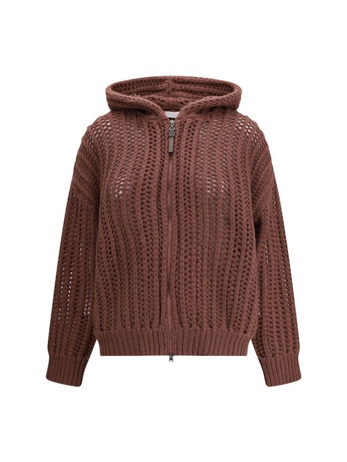 Brunello Cucinelli Balloon Net Embroidery Cardigan In Cashmere With A Hood - M52363816_C2913