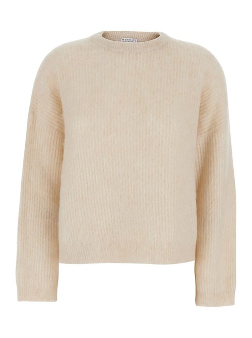 Brunello Cucinelli Beige Crew Neck Sweater With Long Sleeves In Fabric - MPM793000CPI28