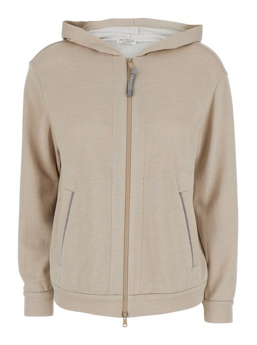 Brunello Cucinelli Beige Hoodie With Fixed Hood And Zip Closure In Cotton And Silk Blend - MD828SB806C9066