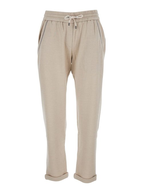 Brunello Cucinelli Beige Pants With Elastic Waistband In Cotton And Silk Blend - MD828SB899C9066