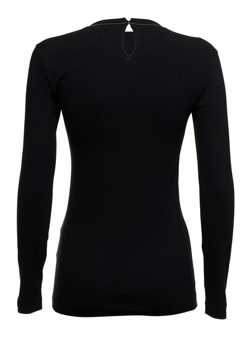 Brunello Cucinelli Black Long Sleeve T-Shirt With Round Neck And Monile Details Cotton Tshirts Polo Shirts - MPTC8BJ300C101