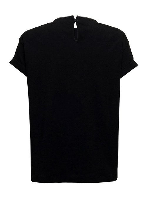 Brunello Cucinelli Black T-Shirt With Round Neckline And Monile Details Cotton For Tshirts Polo Shirts - MPT18BD200C101