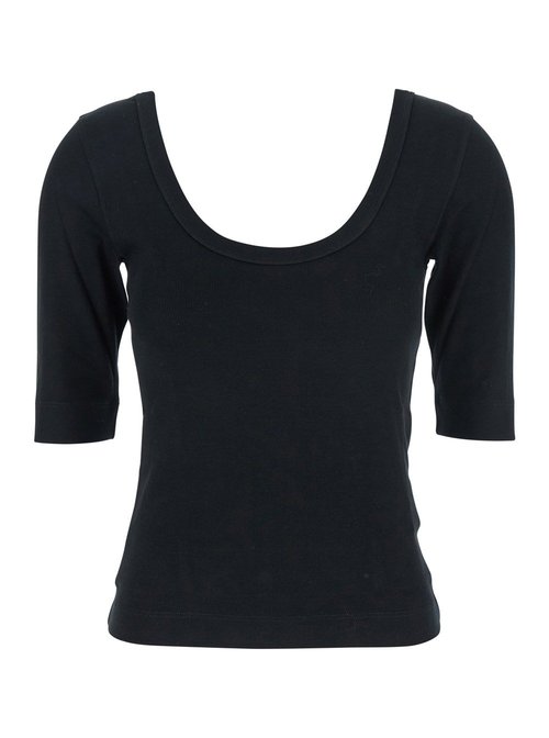 Brunello Cucinelli Black U-neck T-shirt With Back Monil Detail In Cotton - MPTC8FX220C101