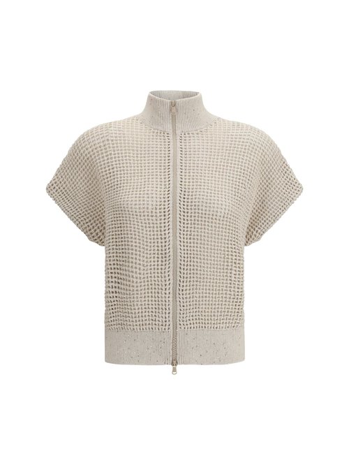 Brunello Cucinelli Cotton Mesh Cardigan With Dazzling Details - MDV762136_CJ430