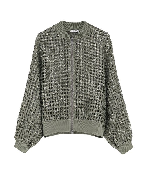 Brunello Cucinelli Dazzling Net Embroidery Silk And Linen Cardigan - MCBR11806C3066