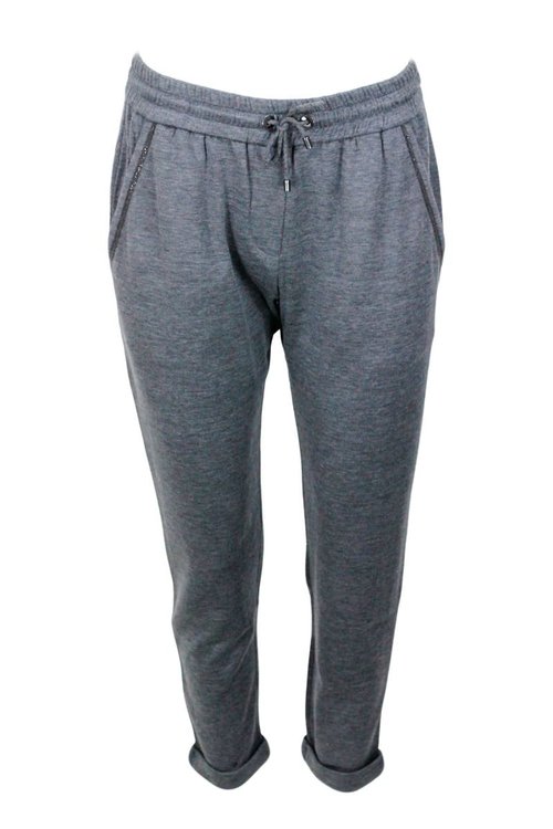Brunello Cucinelli Jogging Trousers In Cotton And Silk With Monili On The Pockets - MD828SB899572