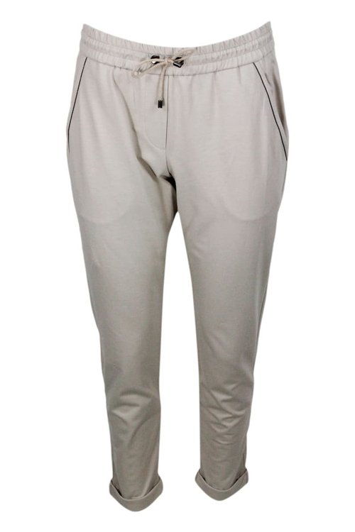 Brunello Cucinelli Jogging Trousers With Drawstring Waist In Stretch Cotton With Welt Pockets Embellished With Jewels - MH827SA399_C8710