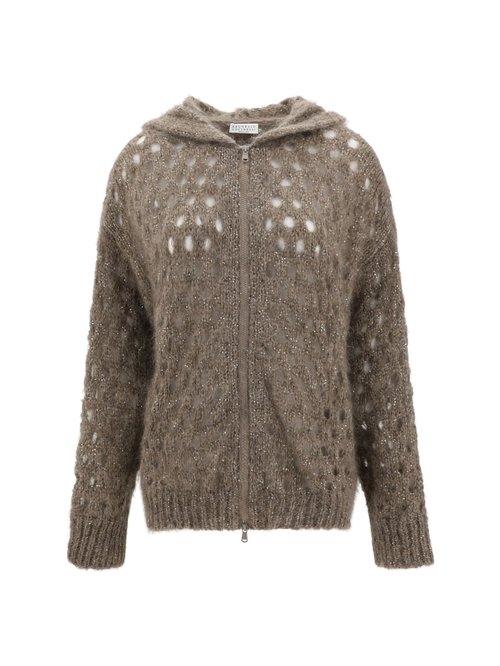 Brunello Cucinelli Perforated Wool Cardigan - MNA32.6506 COQ76 BEIGE SCURO CAMEL