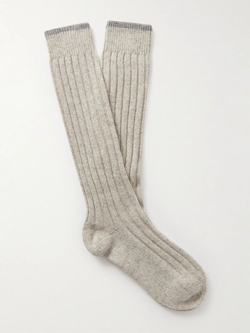 Chaussettes Homme BRUNELLO CUCINELLI - Gris Et Blanc - 100% Laine - Neuf Avec étiquettes