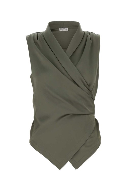 Brunello Cucinelli Sage Green Satin Vest - C9125 - MB179EG906 C9125