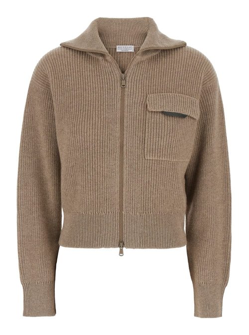 Brunello Cucinelli shiny Flap Detail Cropped Cardigan - M12721706P__C077