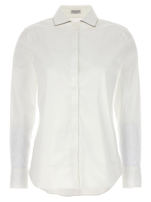 Brunello Cucinelli Stretch Cotton Poplin Shirt With shiny Collar Trim - M0091NB426_C159