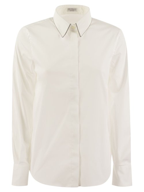 Brunello Cucinelli Stretch Cotton Poplin Shirt With Shiny Trim - MP091MA606__C159