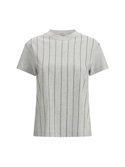 Brunello Cucinelli Striped T-shirt With Mini Sequins - MPT81SO800_C3657