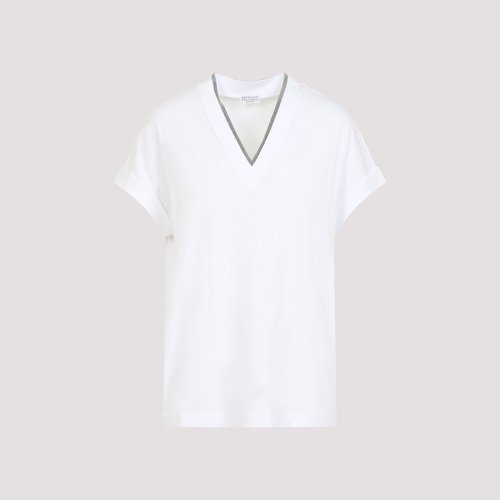 Brunello Cucinelli V-neck Monile T-shirt - M0T18BD222 C159 BIANCO