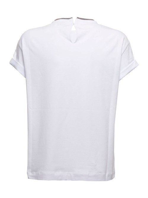Brunello Cucinelli White T-Shirt With Round Neck And Monile Details Cotton For Tshirts Polo Shirts - MPT18BD200C159
