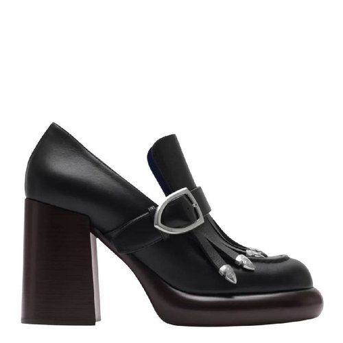 Burberry 95Mm Round Toe Leather Wedge Pumps - Black - 8099287