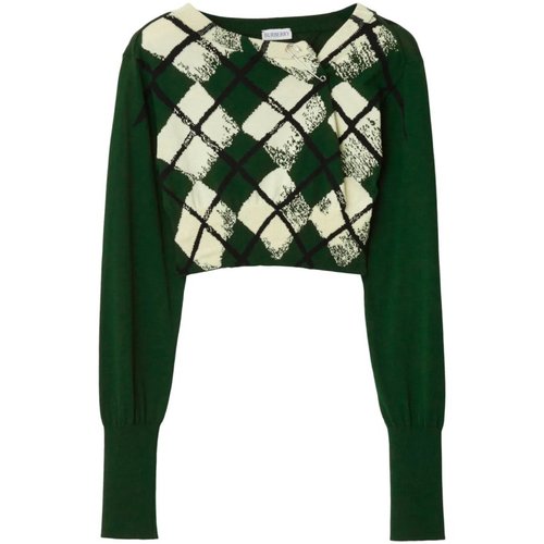 Burberry Argyle Fine-Knit Cropped Sweater - Beige - 8081138