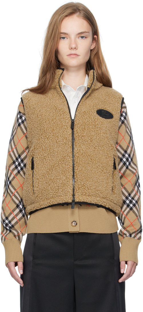 Burberry Beige Cropped Fleece Vest - Shrew Melange - 8110159