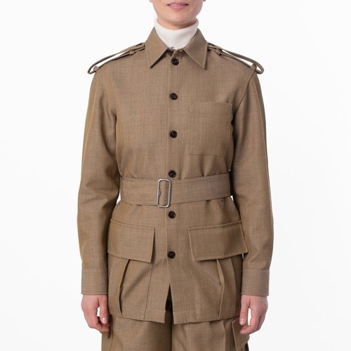 Burberry Belted Button-Up Overshirt - Beige/Yellow - 8092650