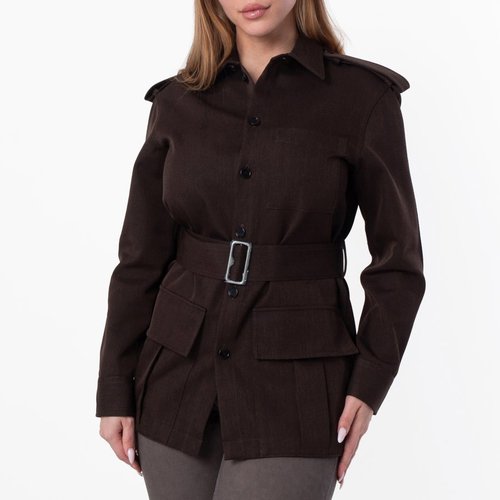Burberry Belted Button-Up Overshirt - Black/Brown - 8092651