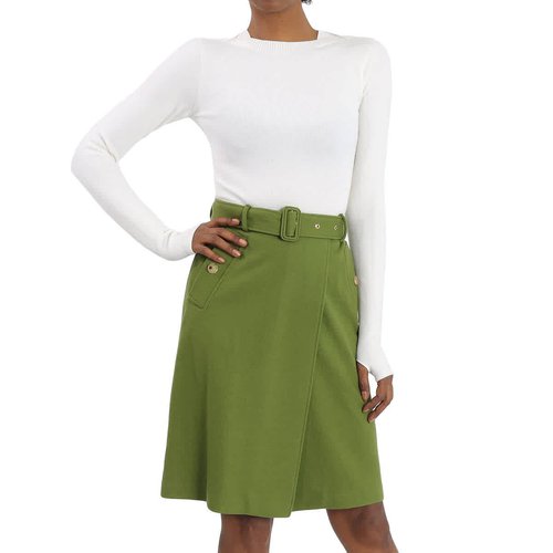 Burberry Belted Midi Wool Dress - Green - 4562585