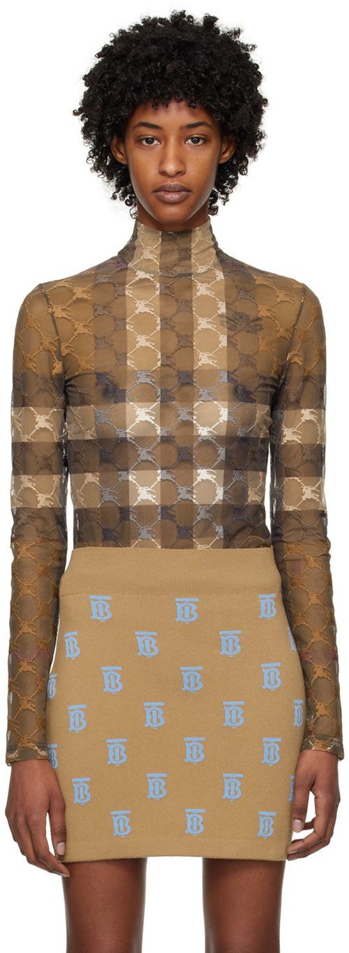 Burberry Brown EKD Check Bodysuit - Dark Birch Brown Chk - 8070374