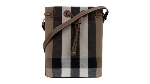 Burberry Check Canvas Small Bucket Bag - Taupe Brown