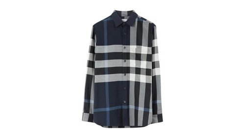 Burberry Check Cotton Shirt - White/Dark Blue - 80715361