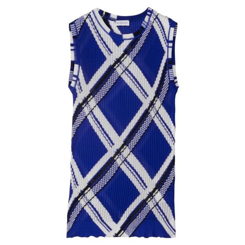 Burberry Check Jacquard-Knitted Silk Vest - Blue - 8087289