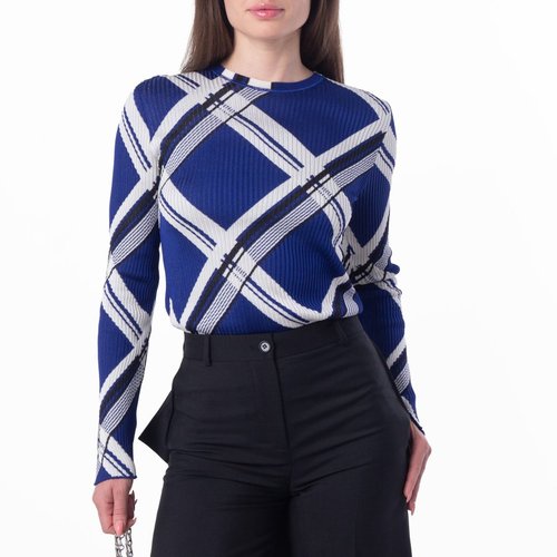 Burberry Check Jacquard Silk Sweater - Blue - 8088917