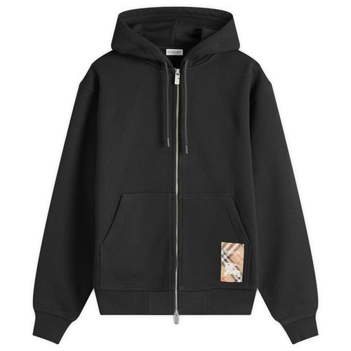 Burberry Check Label Zip Hoodie - Black - 8102276-A1189